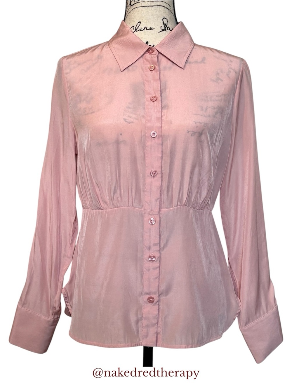 New York & Company Light Pink Button-Up Tailored Waist Blouse | Women Size Small